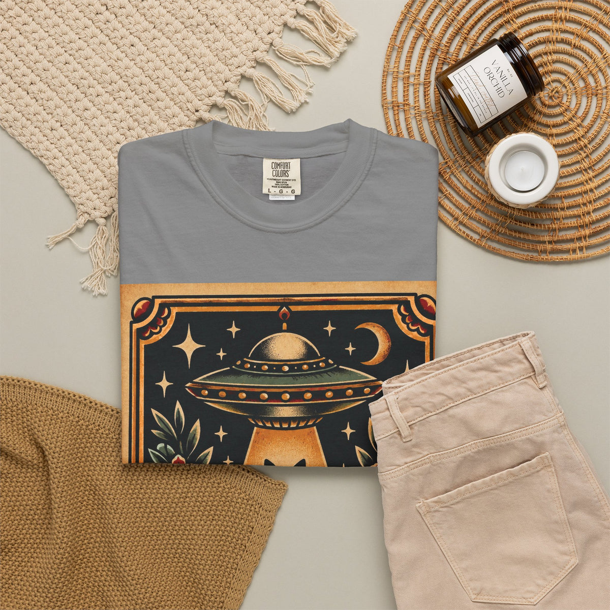 UFO & Black Cat Tattoo Flash Sheet T-Shirt
