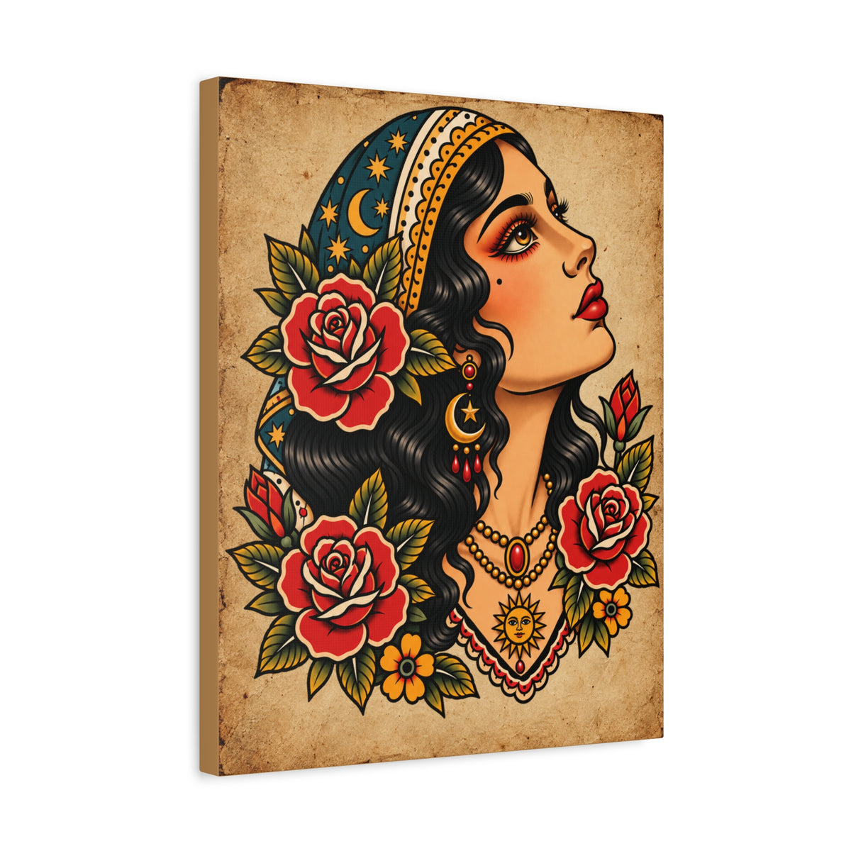 Gypsy Woman Tattoo Flash Canvas Wall Art