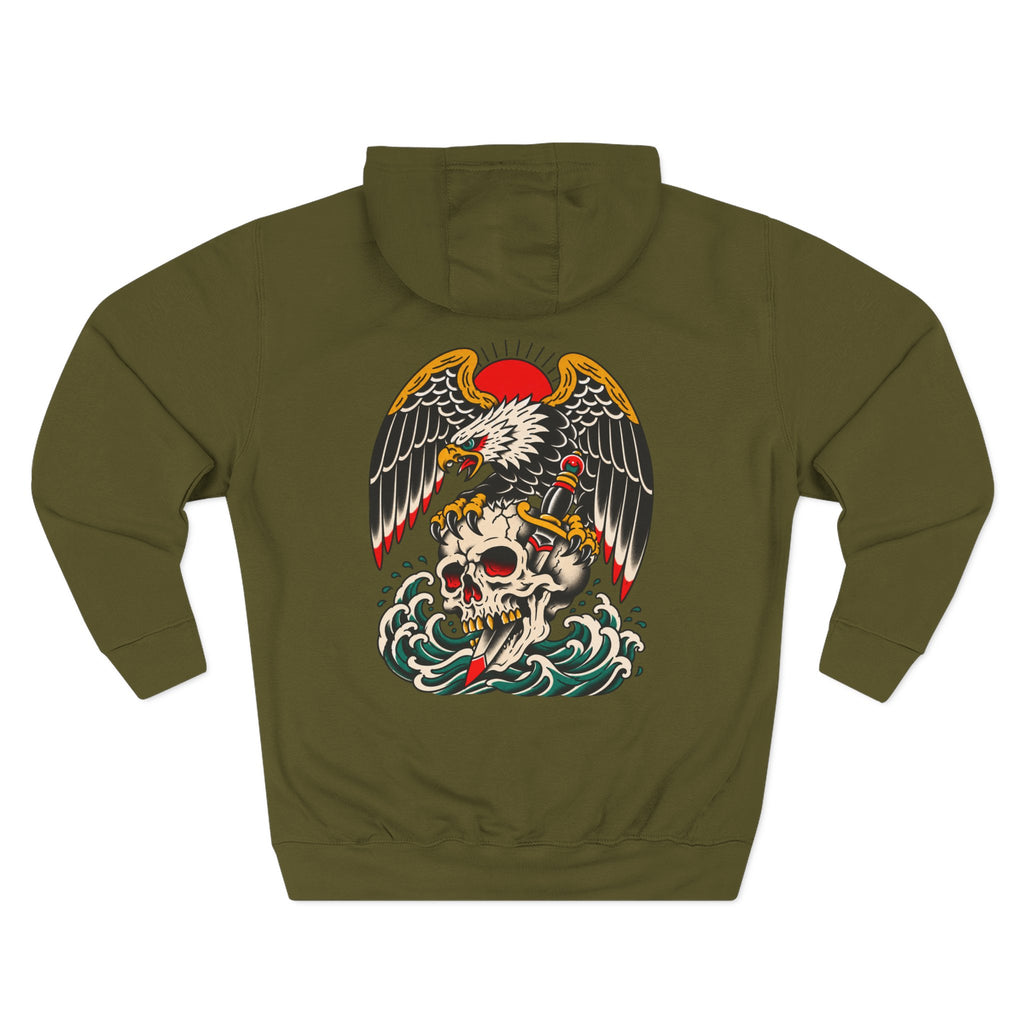 American Traditional Eagle & Skull Tattoo Flash Pullover Hoodie