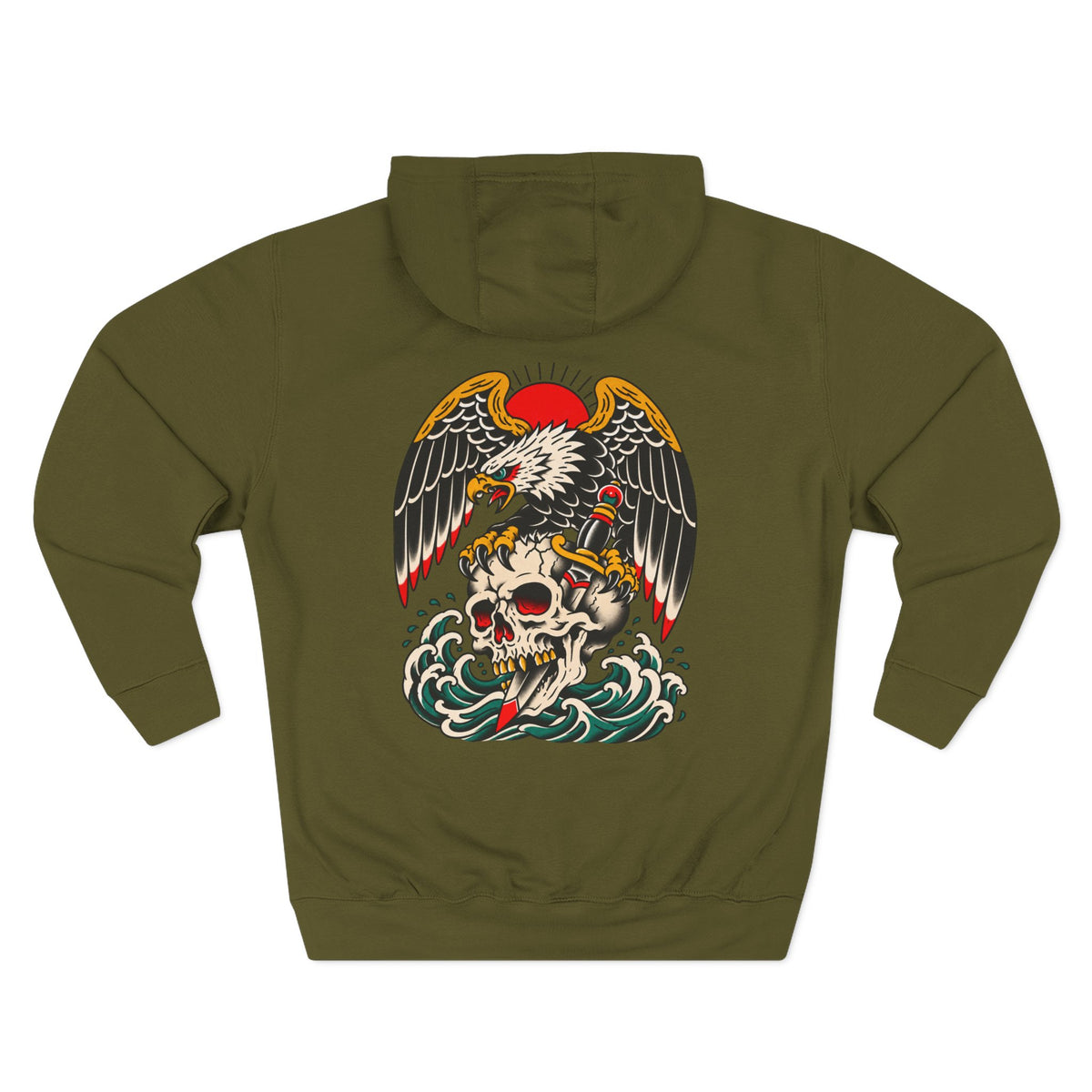 American Traditional Eagle & Skull Tattoo Flash Pullover Hoodie