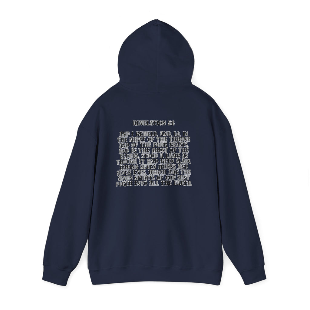 Sacrificial Lamb Hoodie with Revelation 5:6 Scripture Back Print