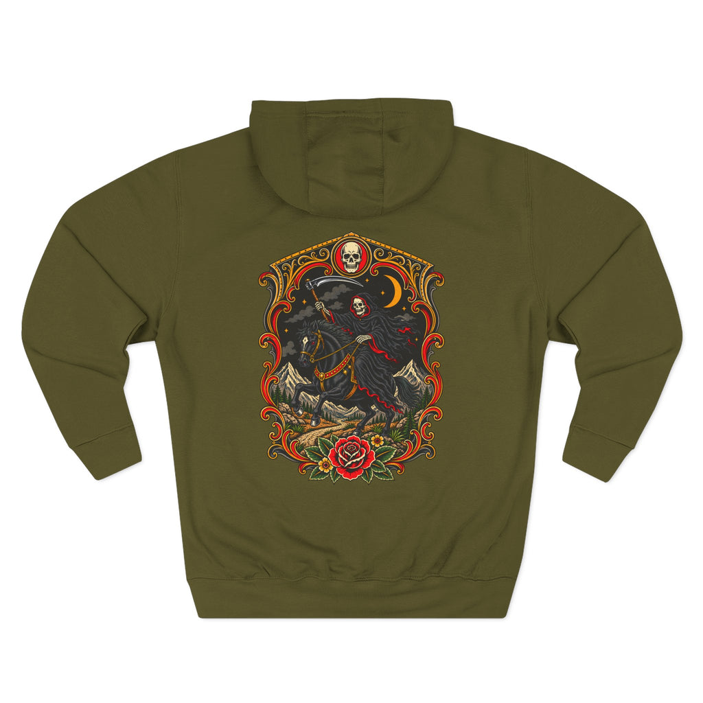 Grim Reaper Horseman Tattoo Flash Pullover Hoodie (Back Design)