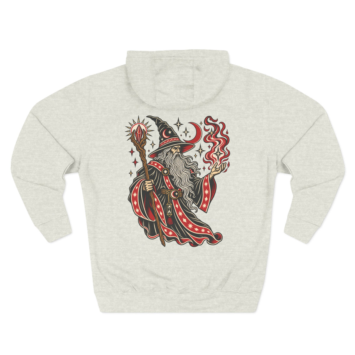 Fire Wizard Tattoo Flash Pullover Hoodie (Back Design)