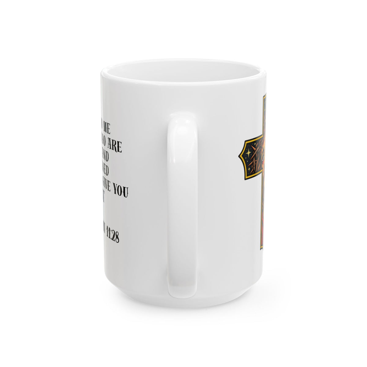 Matthew 11:28 Jesus Cross Tattoo Flash Coffee Mug (11oz & 15oz)