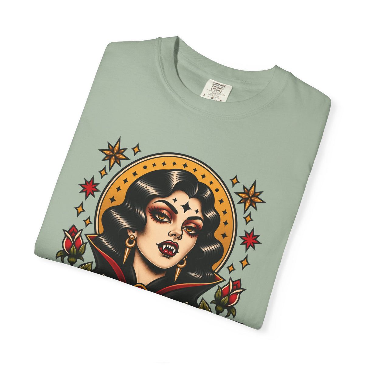 Vampire Woman & Black Cat Tattoo Flash T‑Shirt
