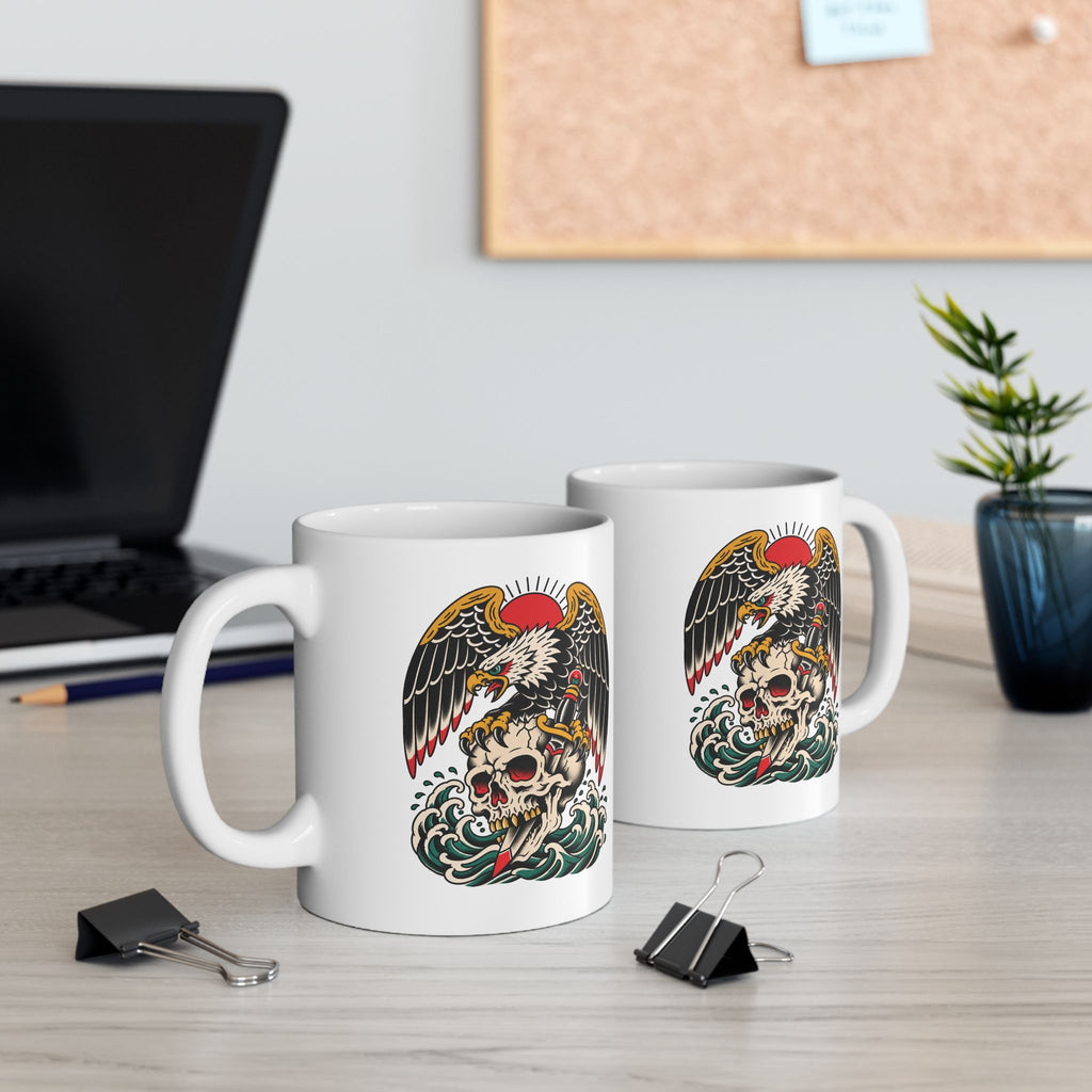 Eagle Tattoo Ceramic Mug — Patriotic Vintage-Style Coffee Cup (11oz, 15oz)
