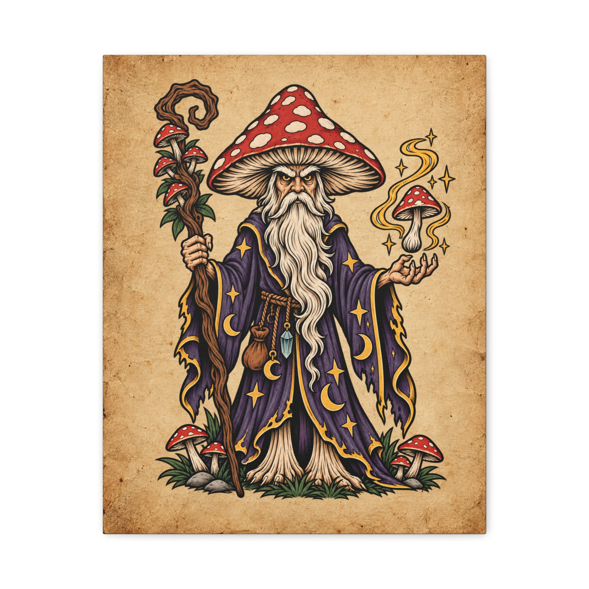 Amanita Mushroom Wizard Tattoo Flash Canvas Wall Art