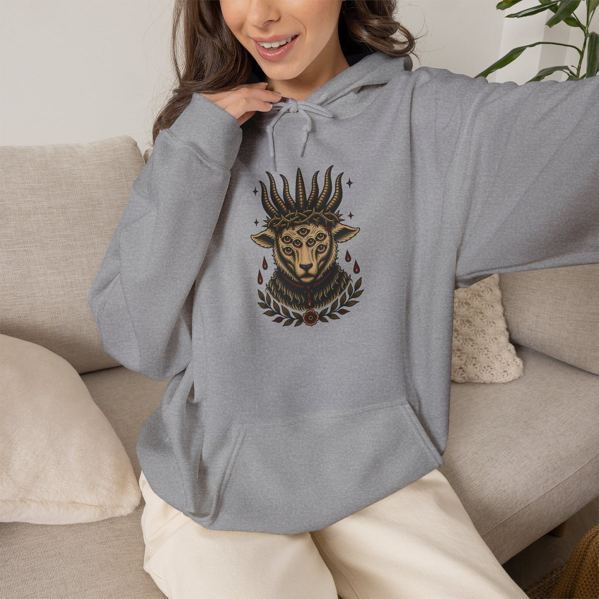 Sacrificial Lamb Hoodie with Revelation 5:6 Scripture Back Print