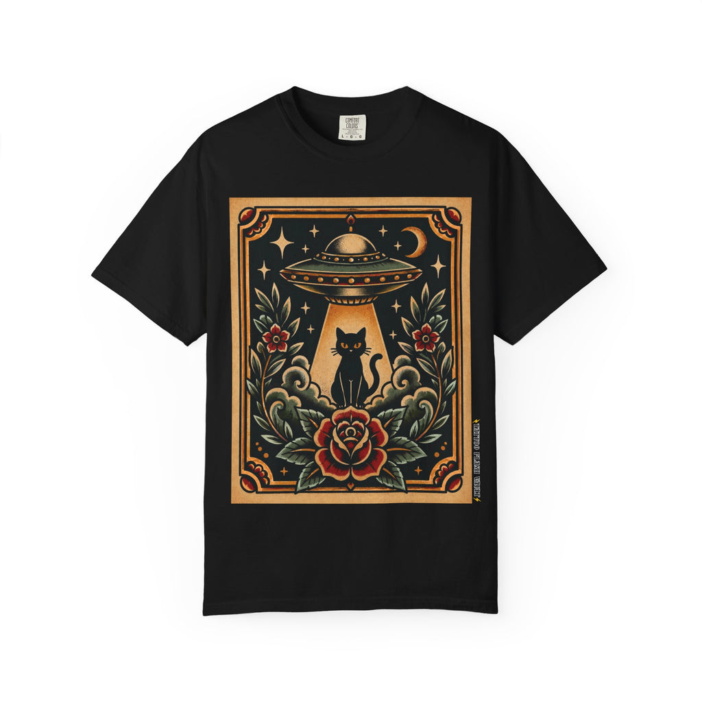 UFO & Black Cat Tattoo Flash Sheet T-Shirt