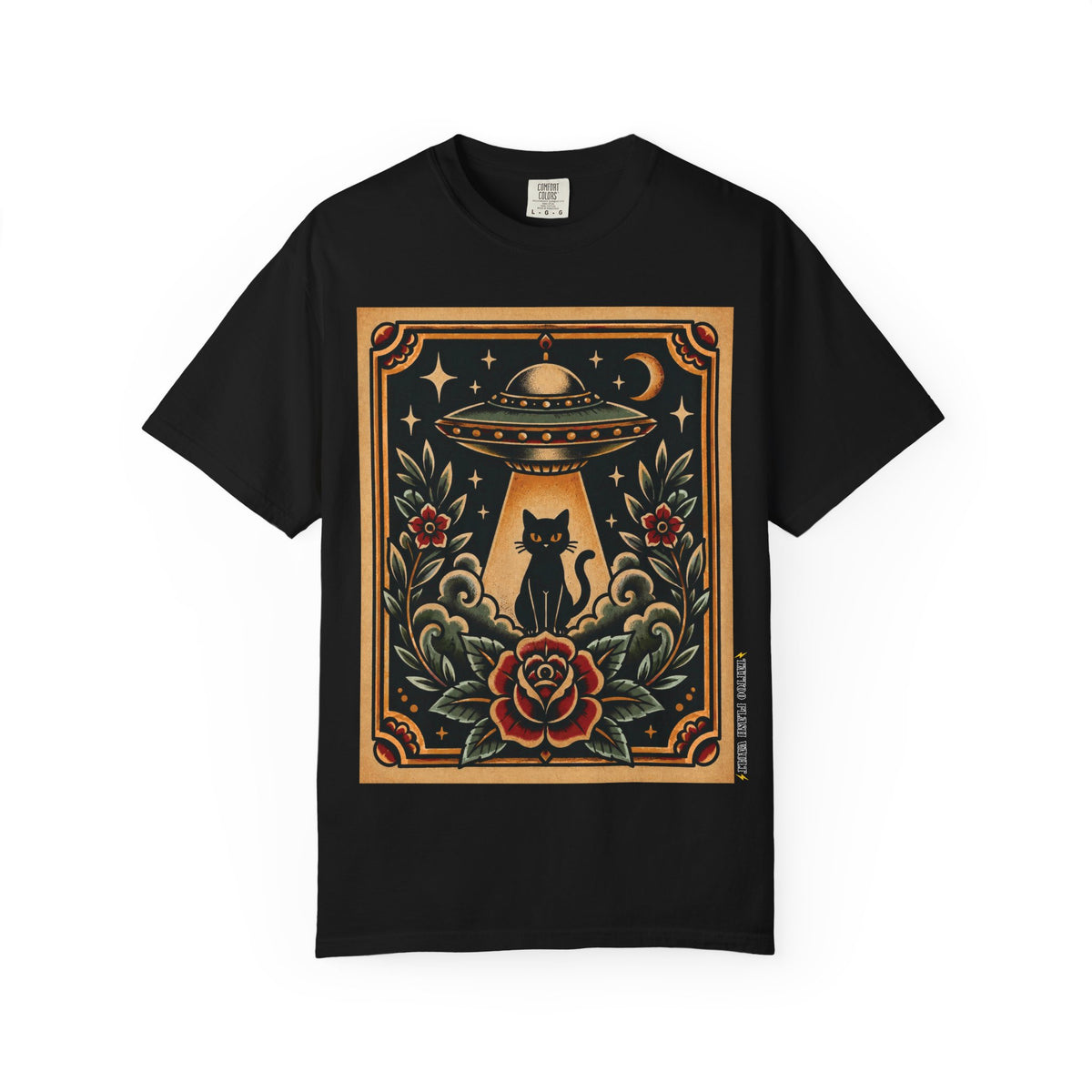 UFO & Black Cat Tattoo Flash Sheet T-Shirt