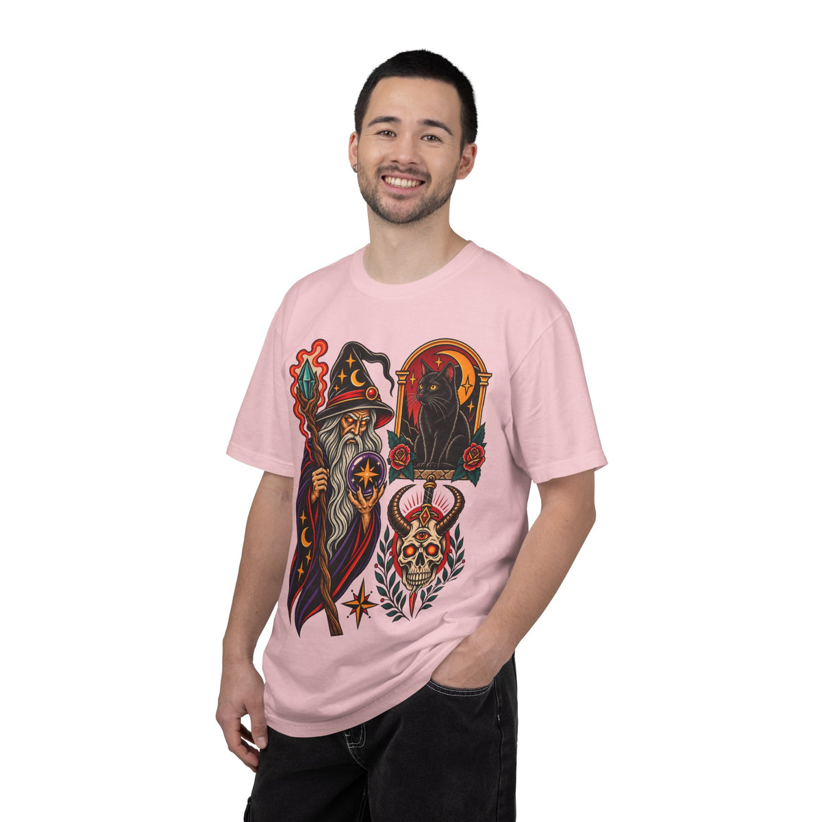 Wizard & Black Cat Tattoo Flash T-Shirt