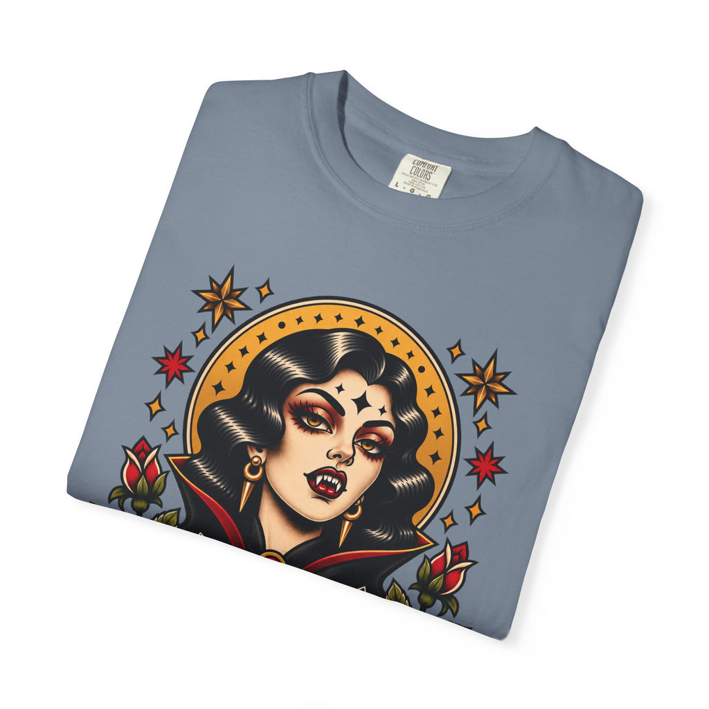 Vampire Woman & Black Cat Tattoo Flash T‑Shirt