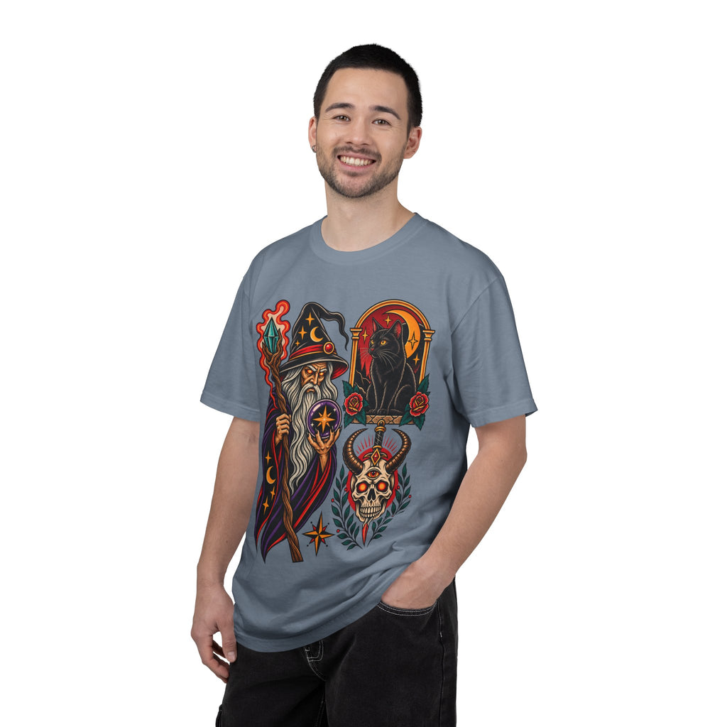 Wizard & Black Cat Tattoo Flash T-Shirt