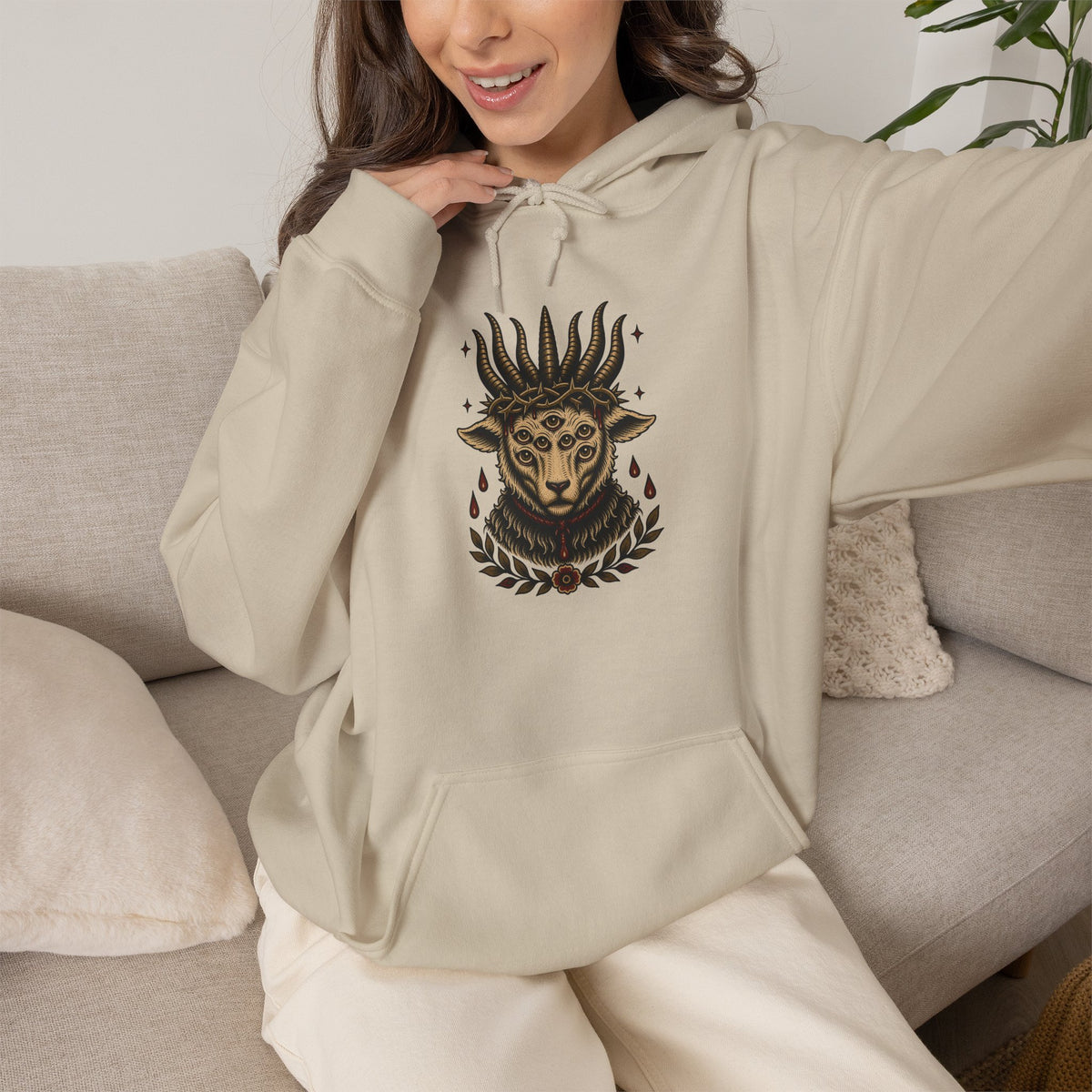 Sacrificial Lamb Hoodie with Revelation 5:6 Scripture Back Print