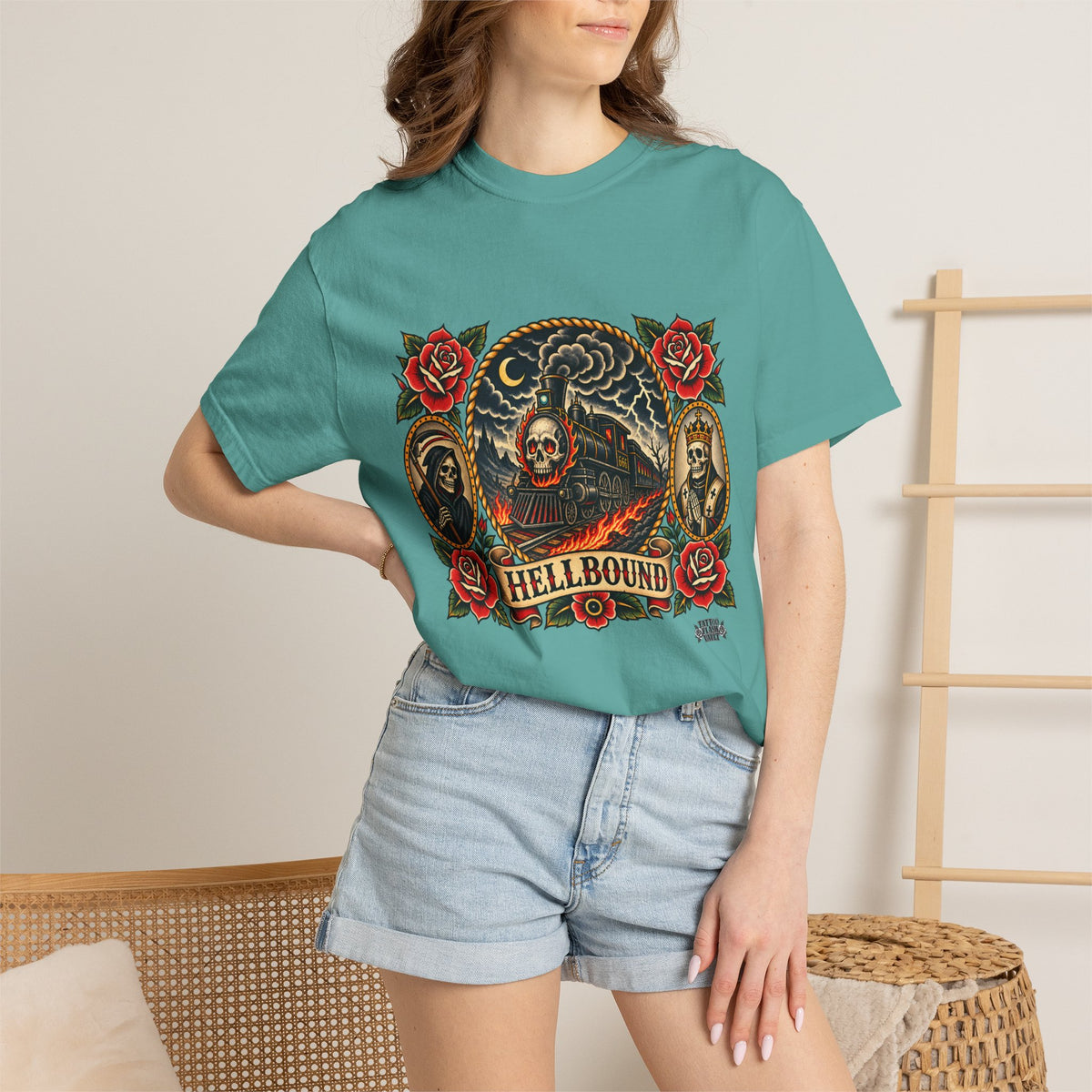 Hellbound Skull Train Tattoo Flash T-Shirt