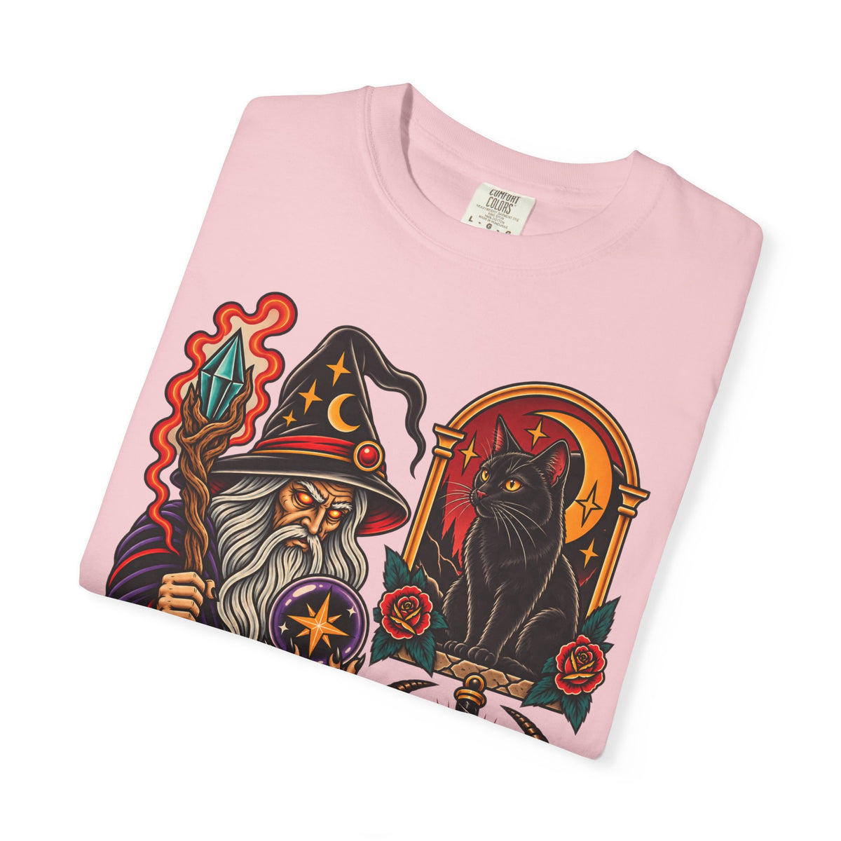 Wizard & Black Cat Tattoo Flash T-Shirt