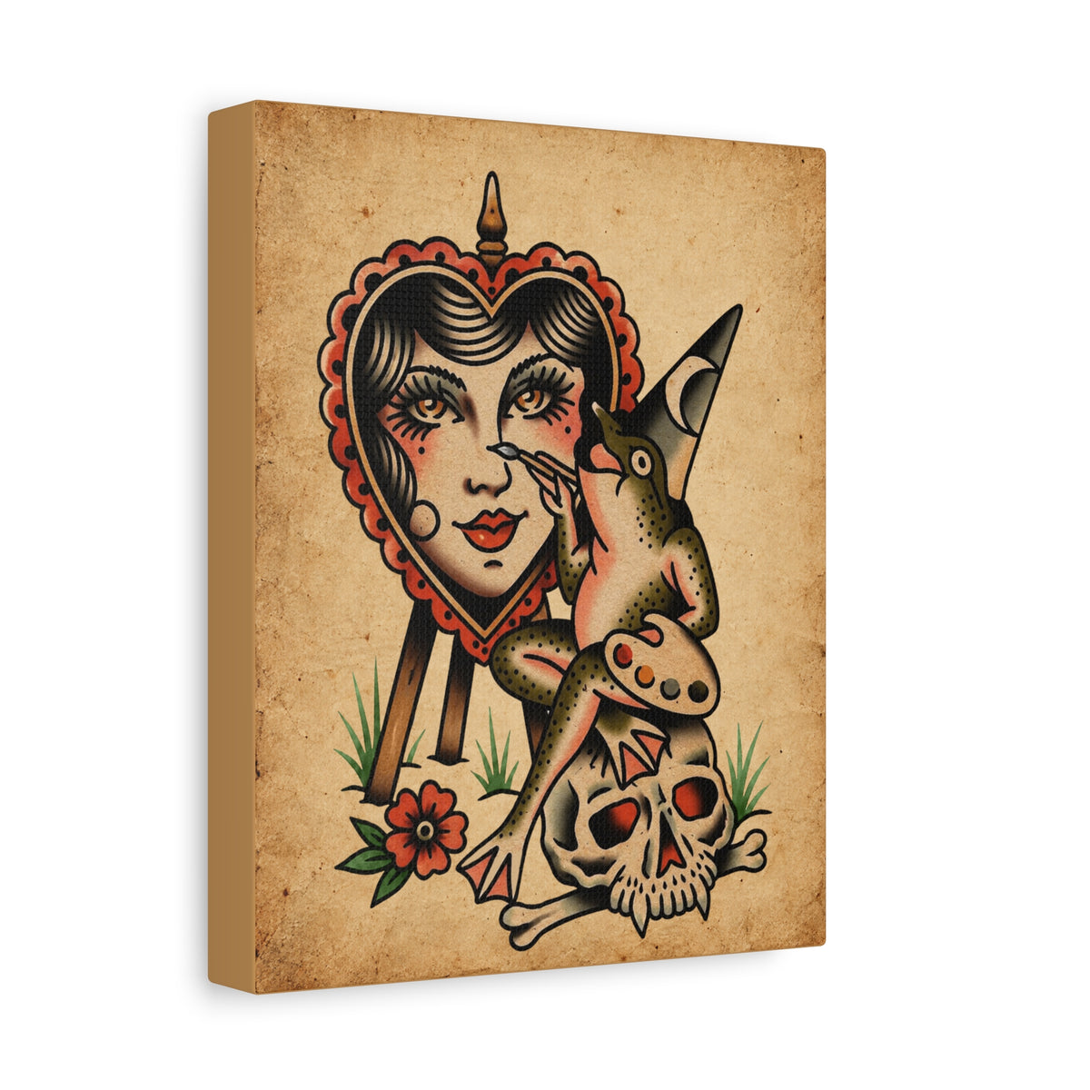 Frog Painter Tattoo Flash Canvas Wall Art