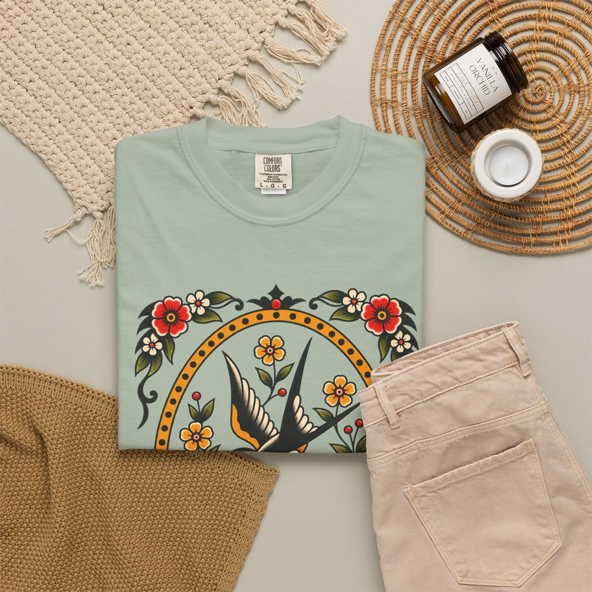 Swallow & Rose Tattoo Flash T-Shirt