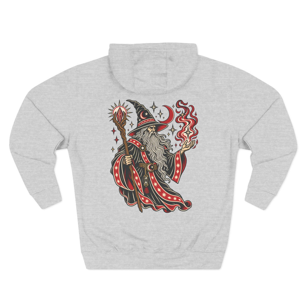 Fire Wizard Tattoo Flash Pullover Hoodie (Back Design)