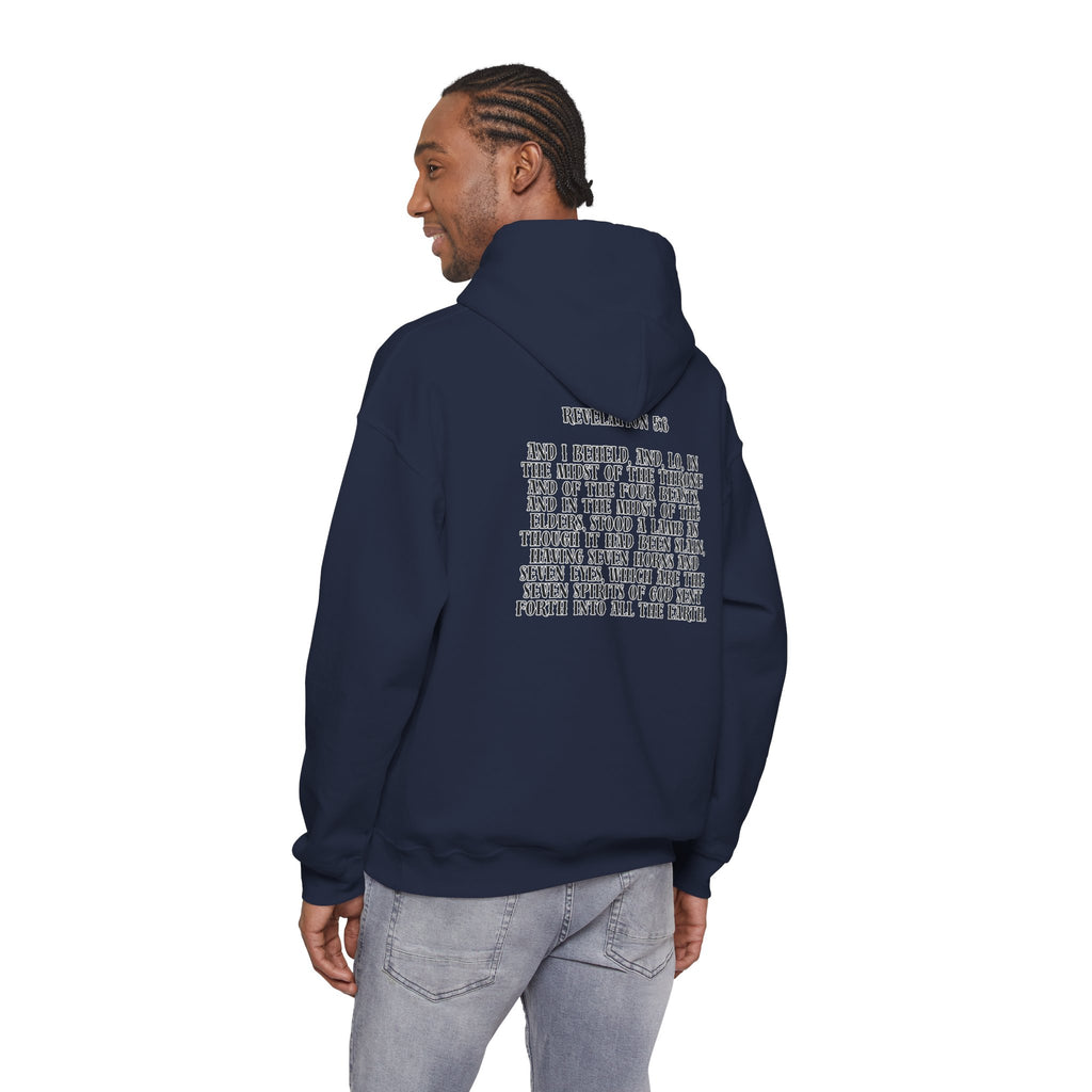 Sacrificial Lamb Hoodie with Revelation 5:6 Scripture Back Print
