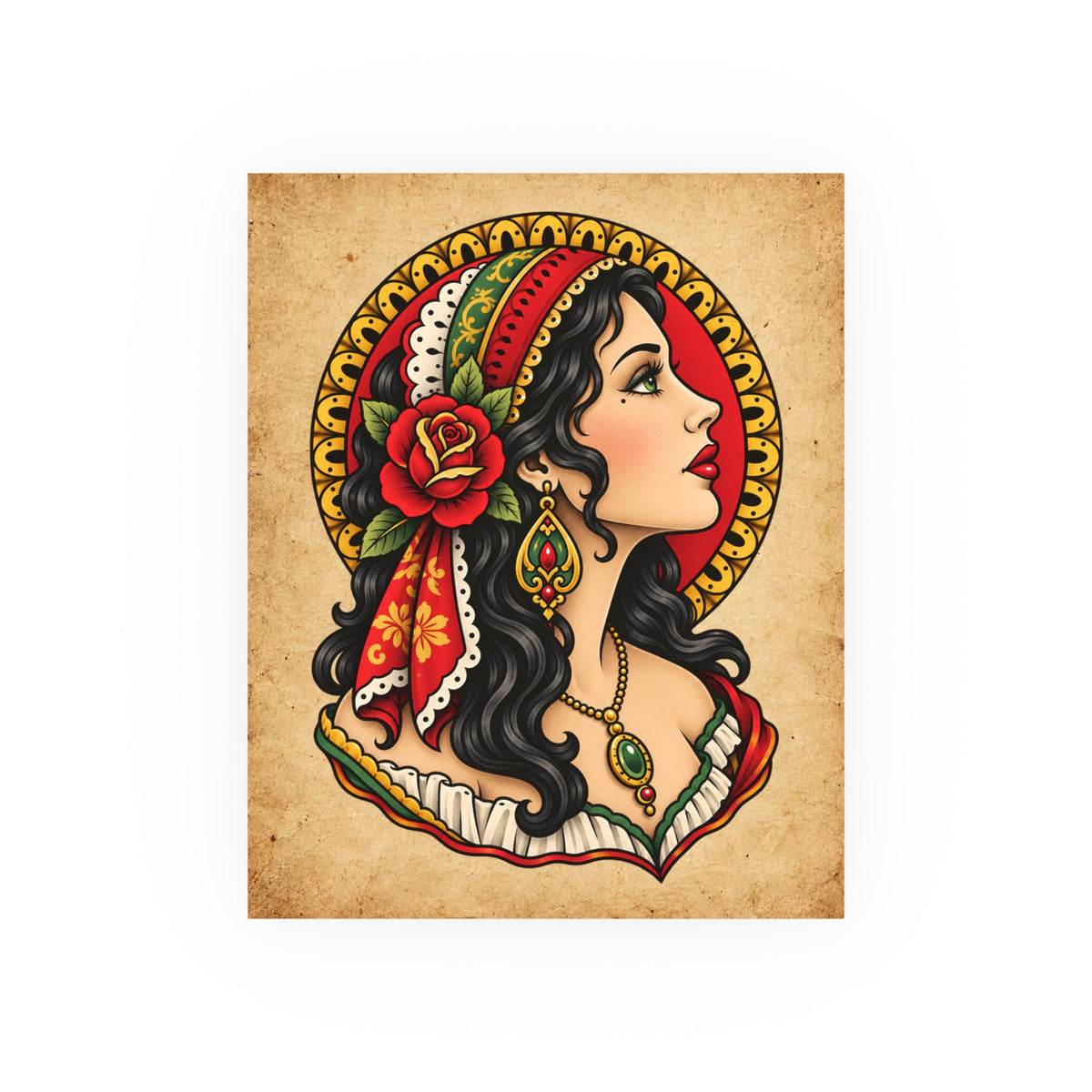 Esmeralda Gypsy Tattoo Flash Art Print (8x10 & 16x20)