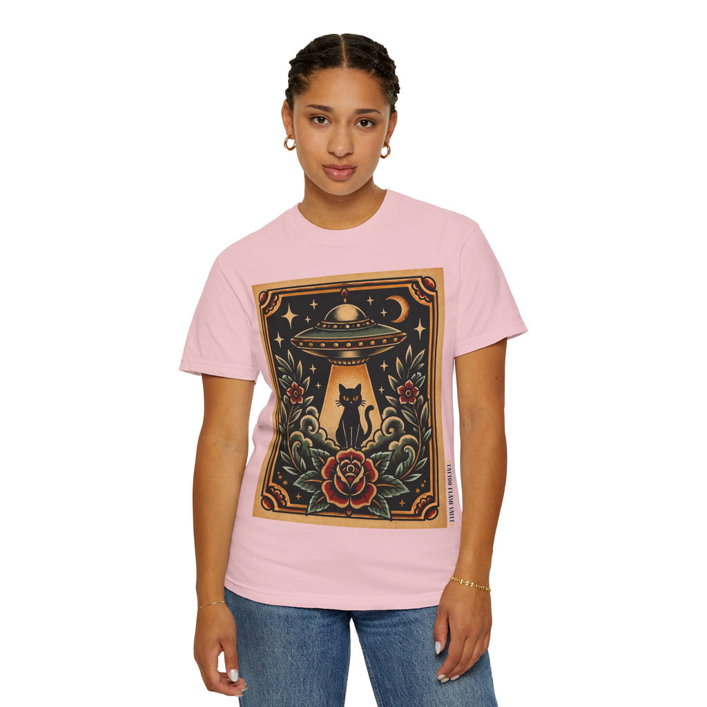 UFO & Black Cat Tattoo Flash Sheet T-Shirt