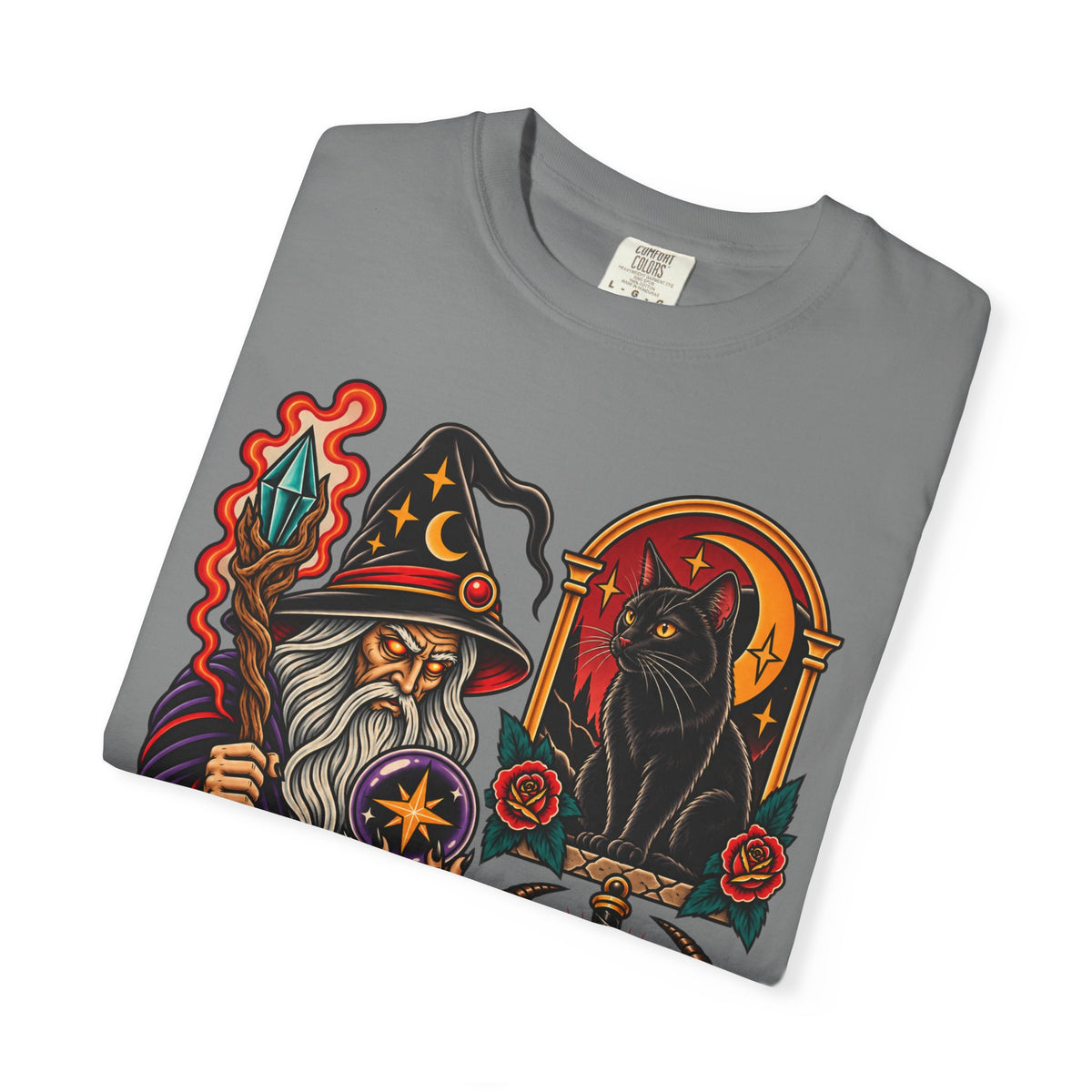 Wizard & Black Cat Tattoo Flash T-Shirt