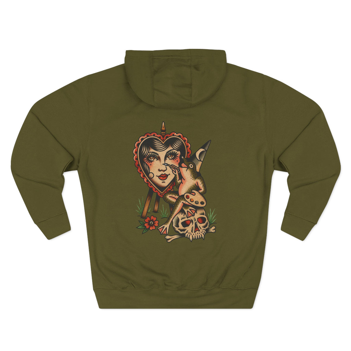 Frog Painter Tattoo Flash Pullover Hoodie (Back Design)