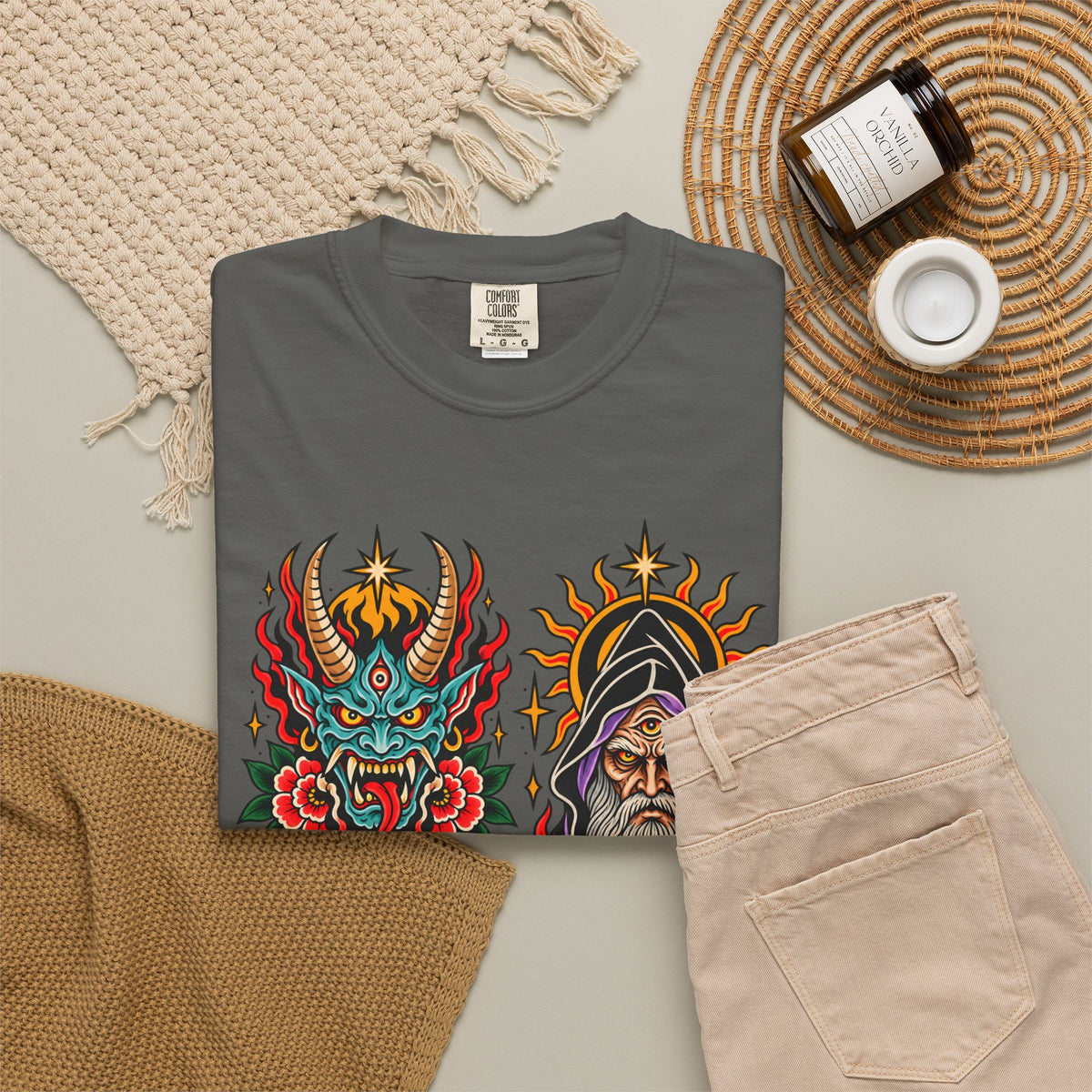 Wizard, Oni and Skull Tattoo Flash T-Shirt