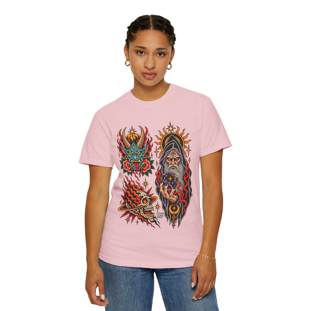 Wizard, Oni and Skull Tattoo Flash T-Shirt
