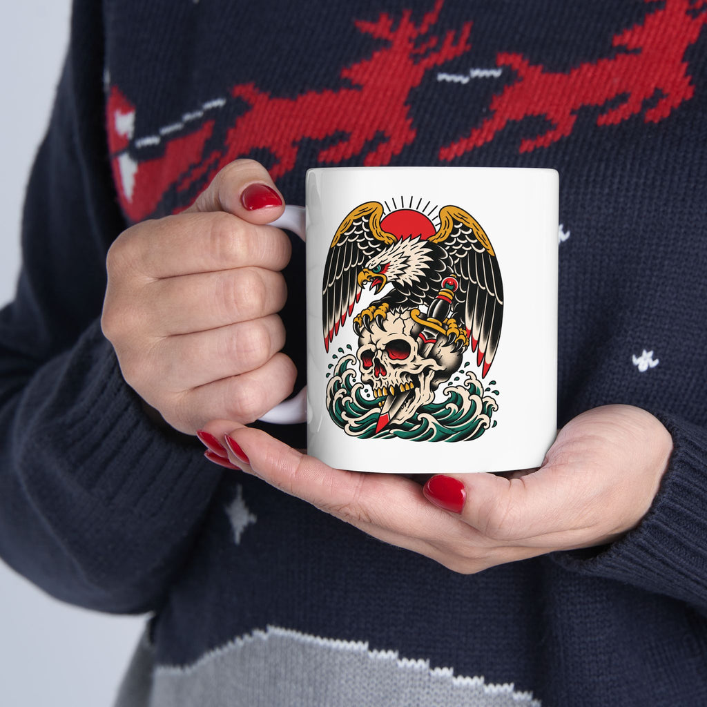 Eagle Tattoo Ceramic Mug — Patriotic Vintage-Style Coffee Cup (11oz, 15oz)
