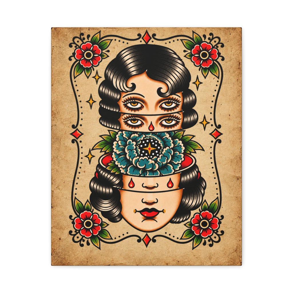 Surreal Floral Tattoo Flash Canvas Wall Art
