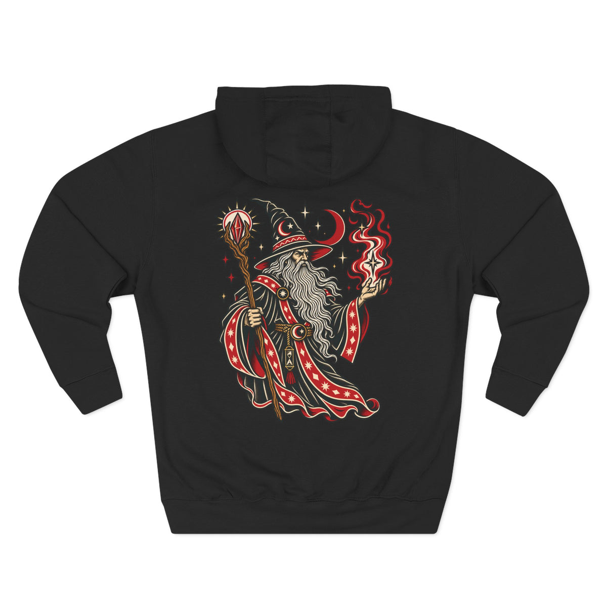 Fire Wizard Tattoo Flash Pullover Hoodie (Back Design)