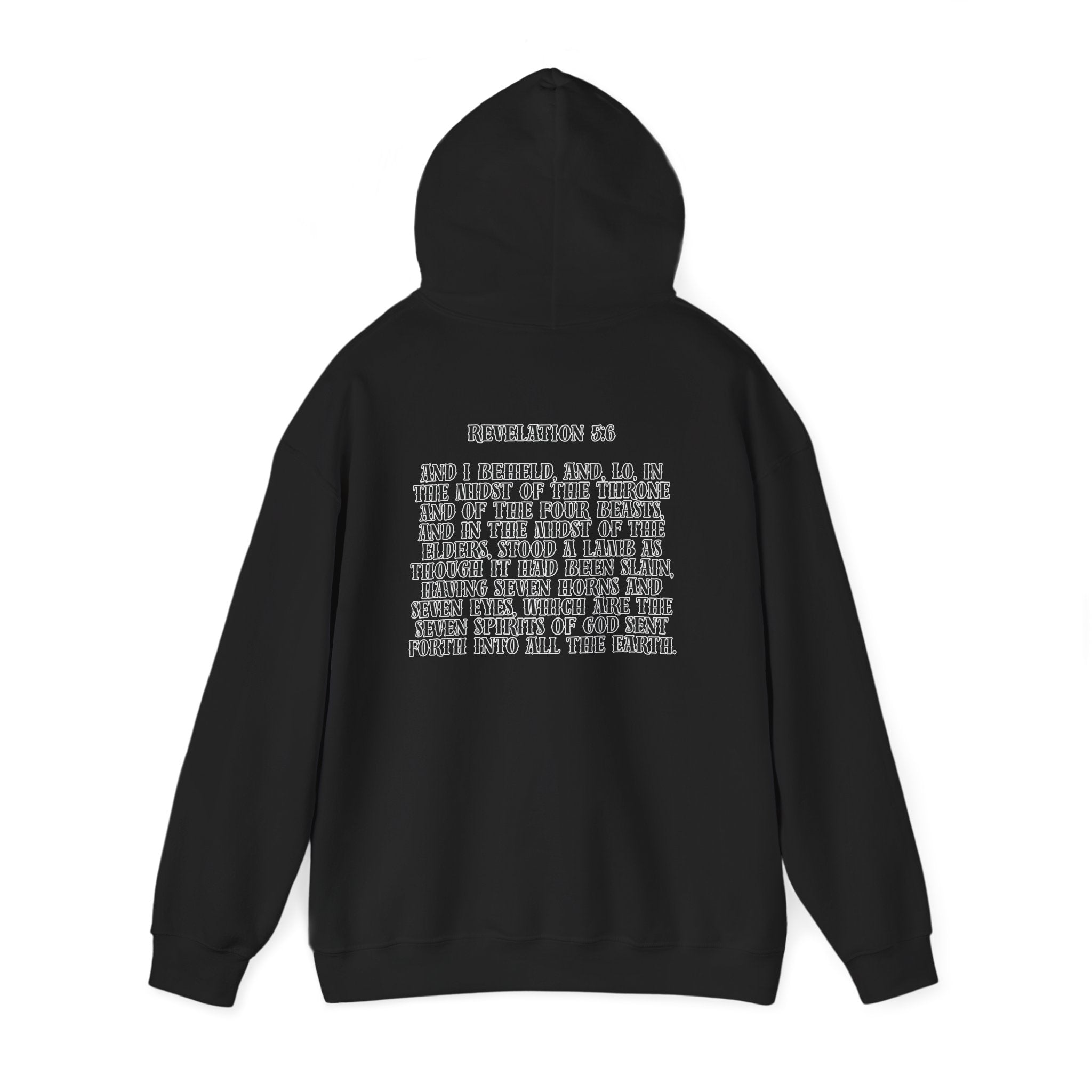 Sacrificial Lamb Hoodie with Revelation 5:6 Scripture Back Print