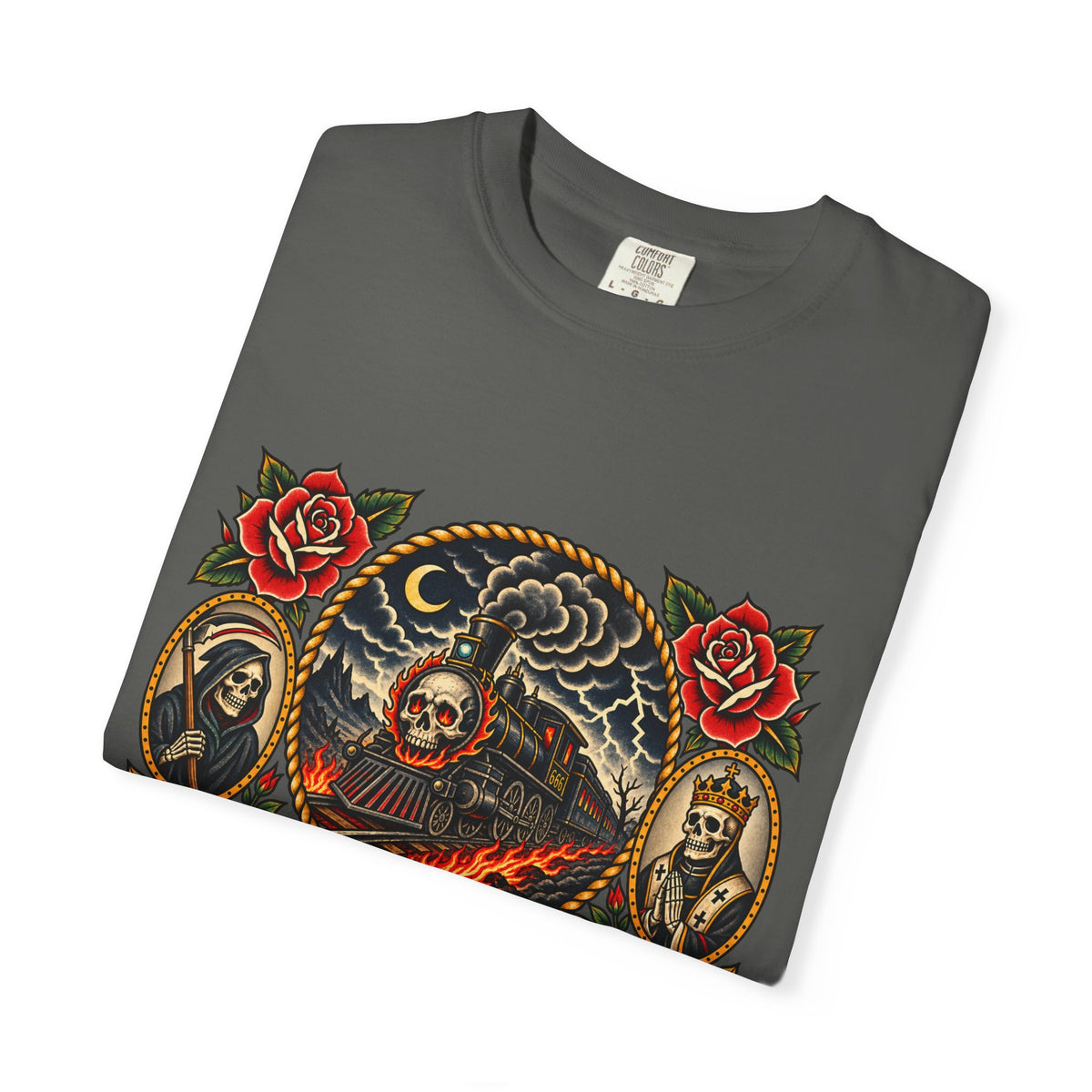 Hellbound Skull Train Tattoo Flash T-Shirt