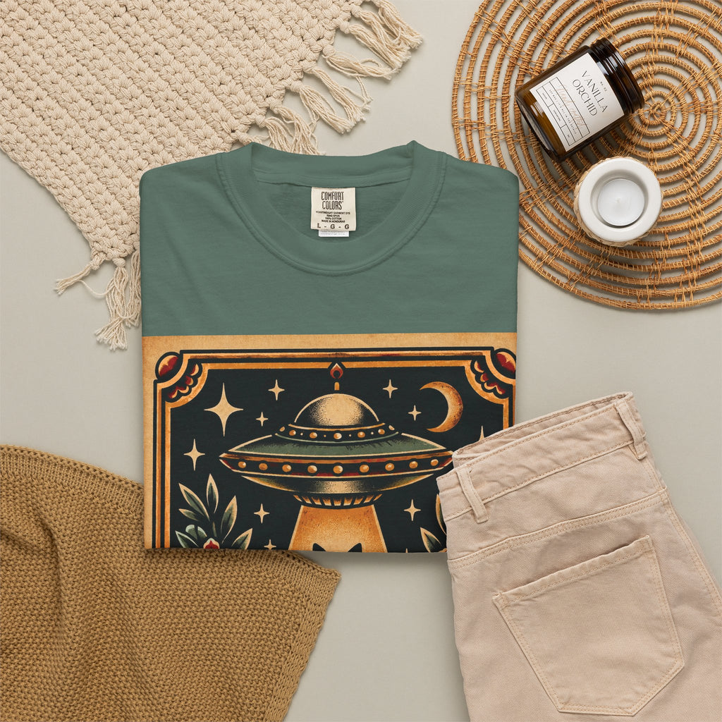 UFO & Black Cat Tattoo Flash Sheet T-Shirt