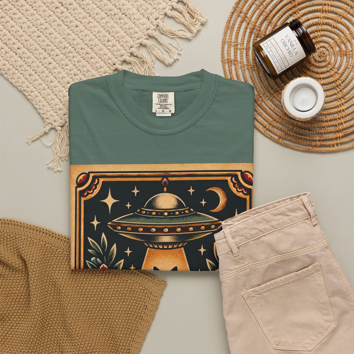 UFO & Black Cat Tattoo Flash Sheet T-Shirt