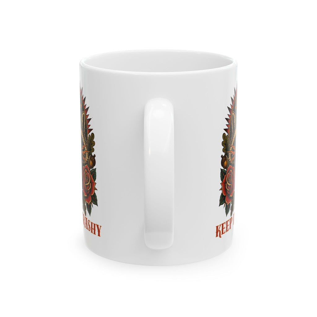 Keep It Trashy Raccoon Tattoo Flash Ceramic Coffee Cup