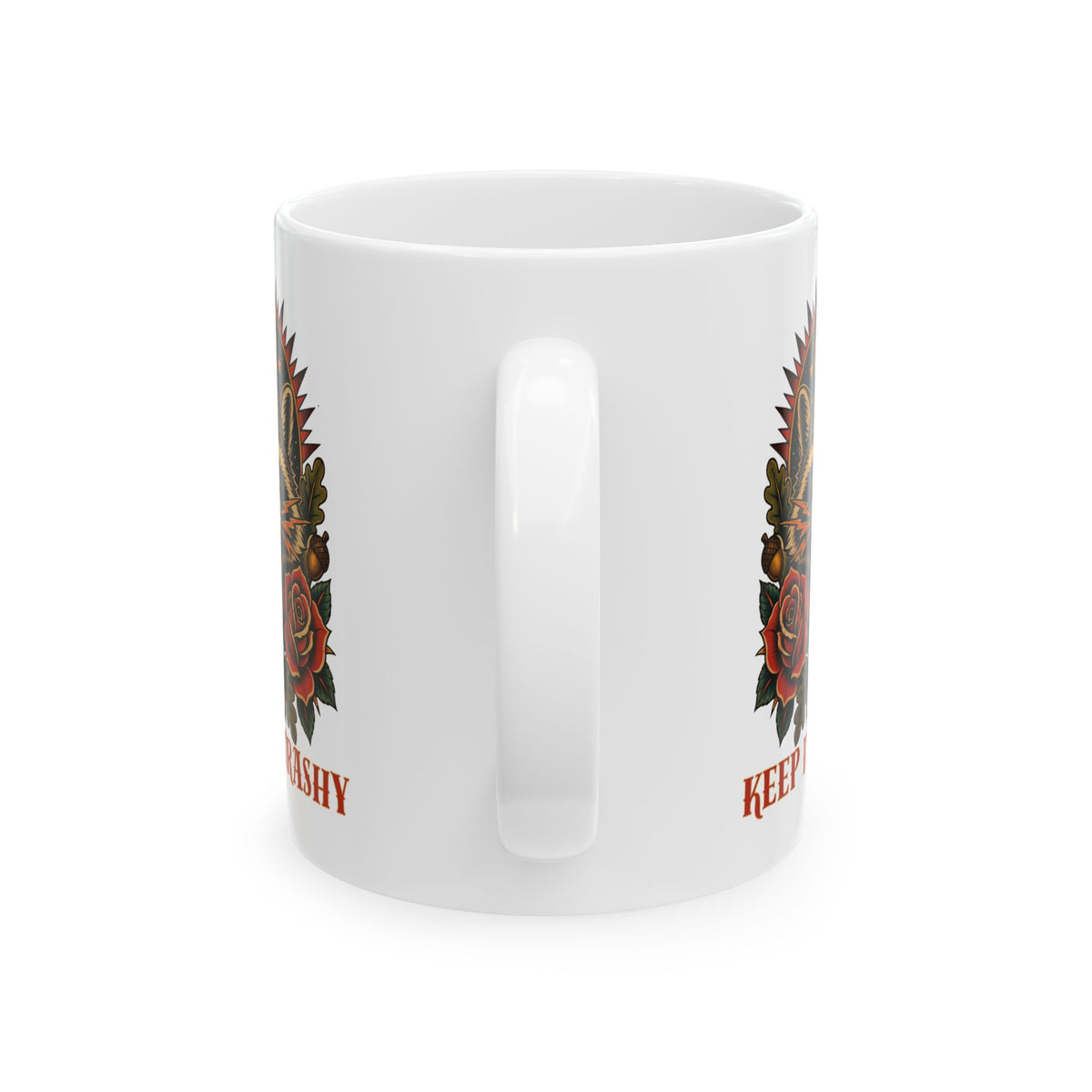 Keep It Trashy Raccoon Tattoo Flash Ceramic Coffee Cup
