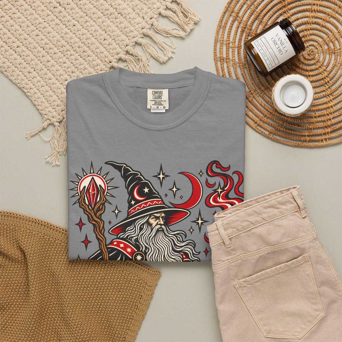 Fire Wizard Tattoo Flash T Shirt