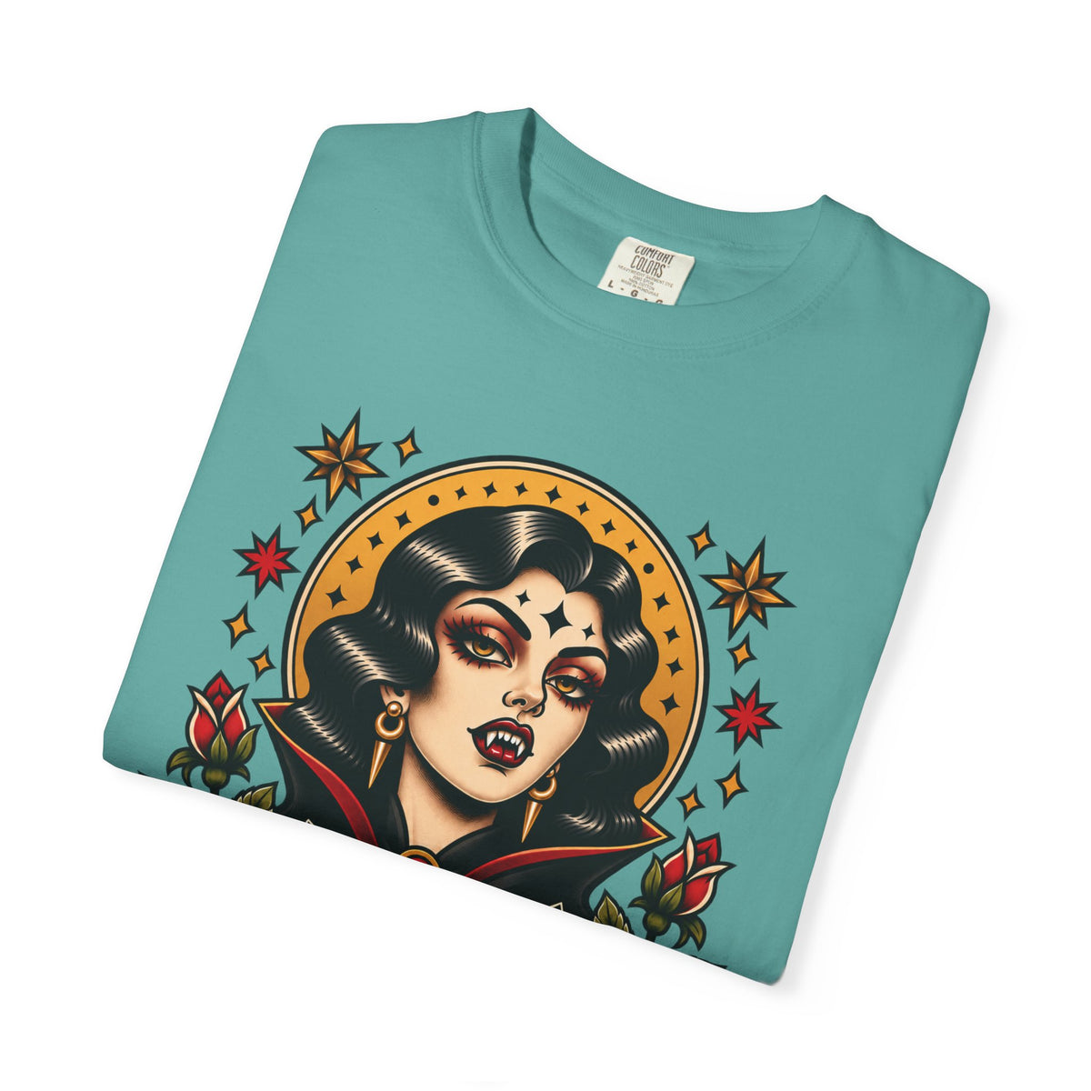 Vampire Woman & Black Cat Tattoo Flash T‑Shirt