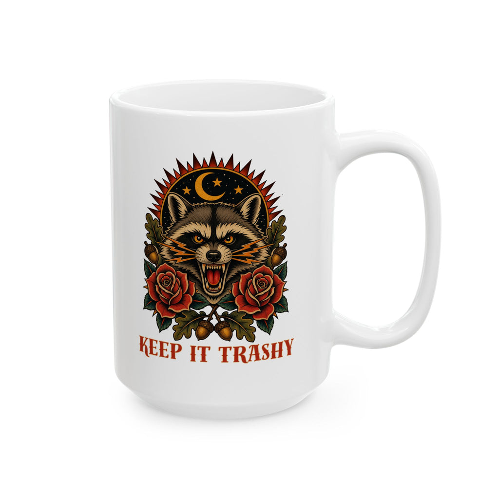 Keep It Trashy Raccoon Tattoo Flash Ceramic Coffee Cup