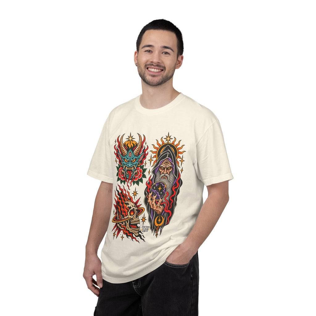 Wizard, Oni and Skull Tattoo Flash T-Shirt