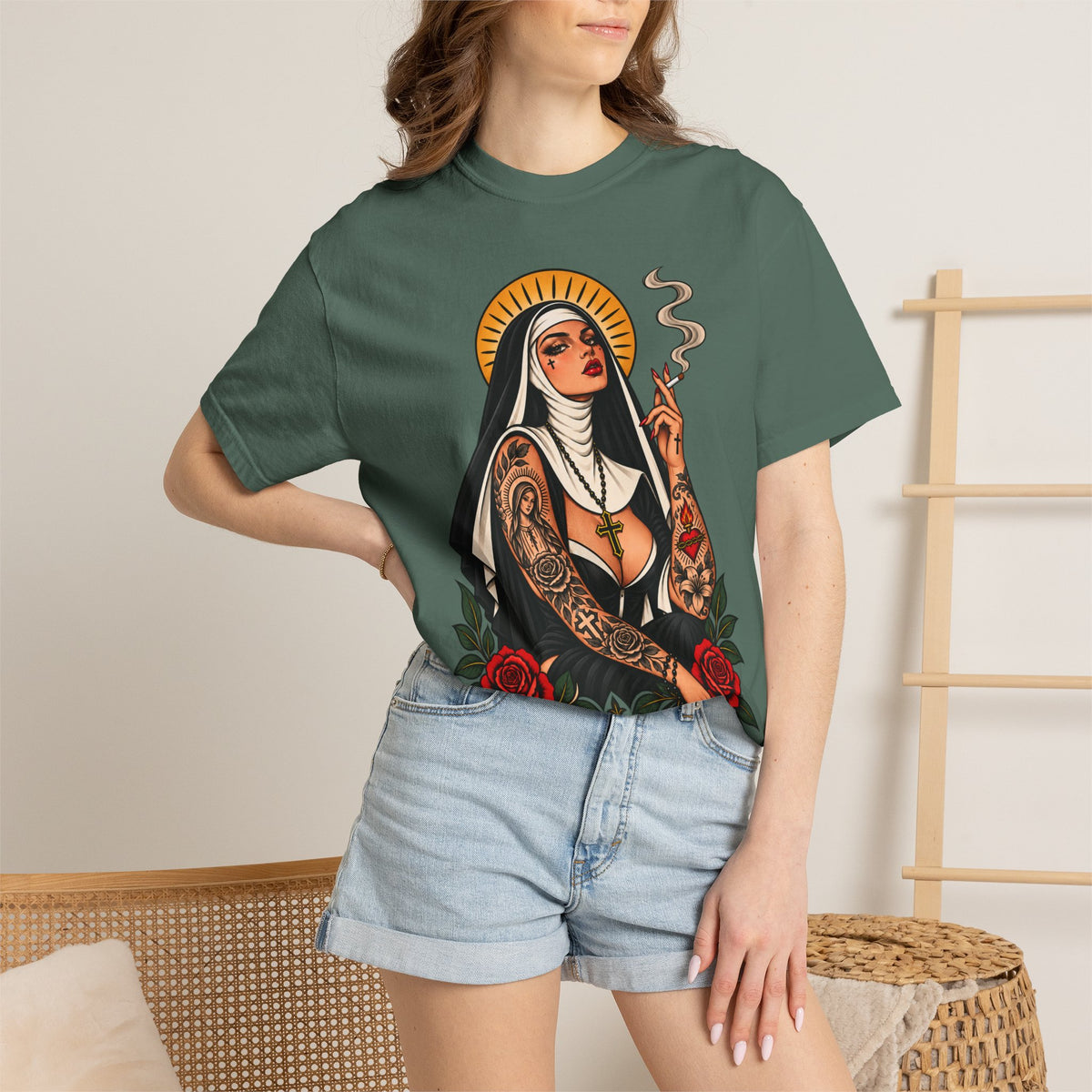 Rebel Nun Tattoo Flash T-Shirt