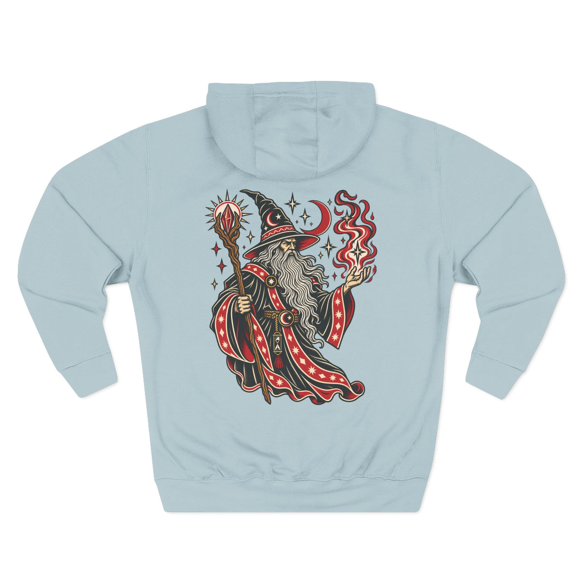Fire Wizard Tattoo Flash Pullover Hoodie (Back Design)