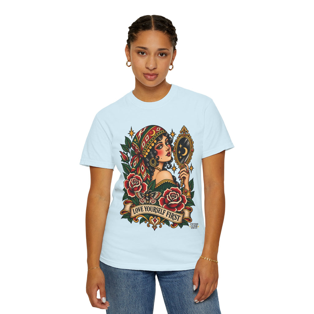 Love Yourself First Gypsy Woman Tattoo Flash Sheet T-Shirt