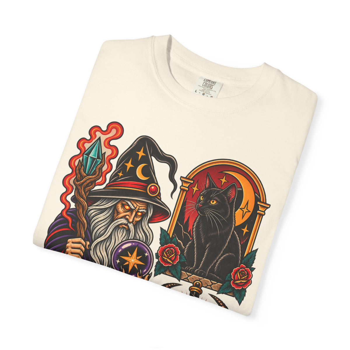 Wizard & Black Cat Tattoo Flash T-Shirt