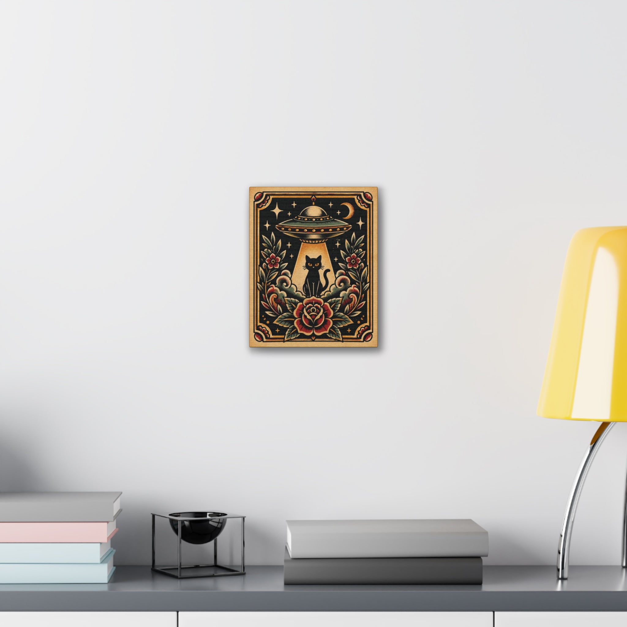 Alien UFO & Black Cat - Canvas Art