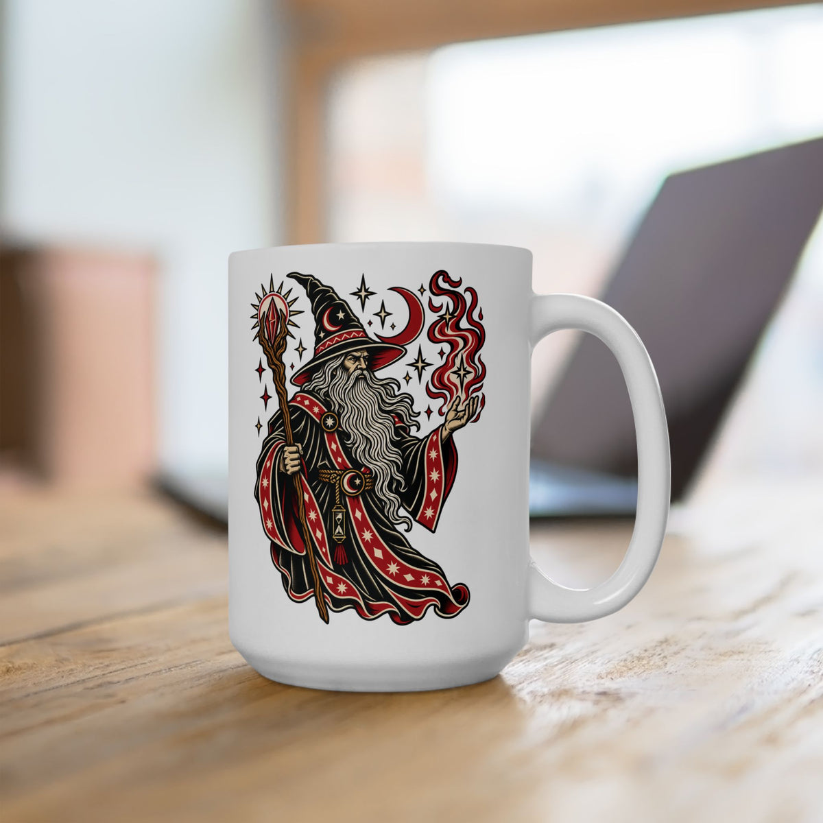Fire Wizard Tattoo Flash Ceramic Coffee Mug (11oz, 15oz)