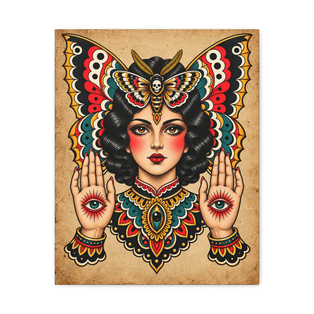Gypsy Moth Tattoo Flash Canvas Wall Art